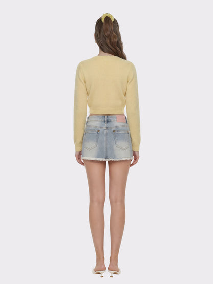 Nana Jacqueline Light Blue Low-Rise Stretch Denim Mini Skirt Light Blue