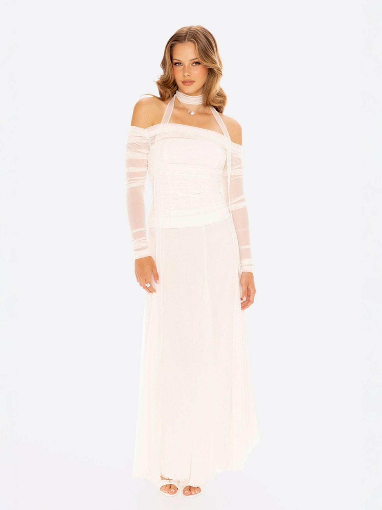 Nana Jacqueline Valencia Skirt: White Maxi Skirt for Bridal Shower White