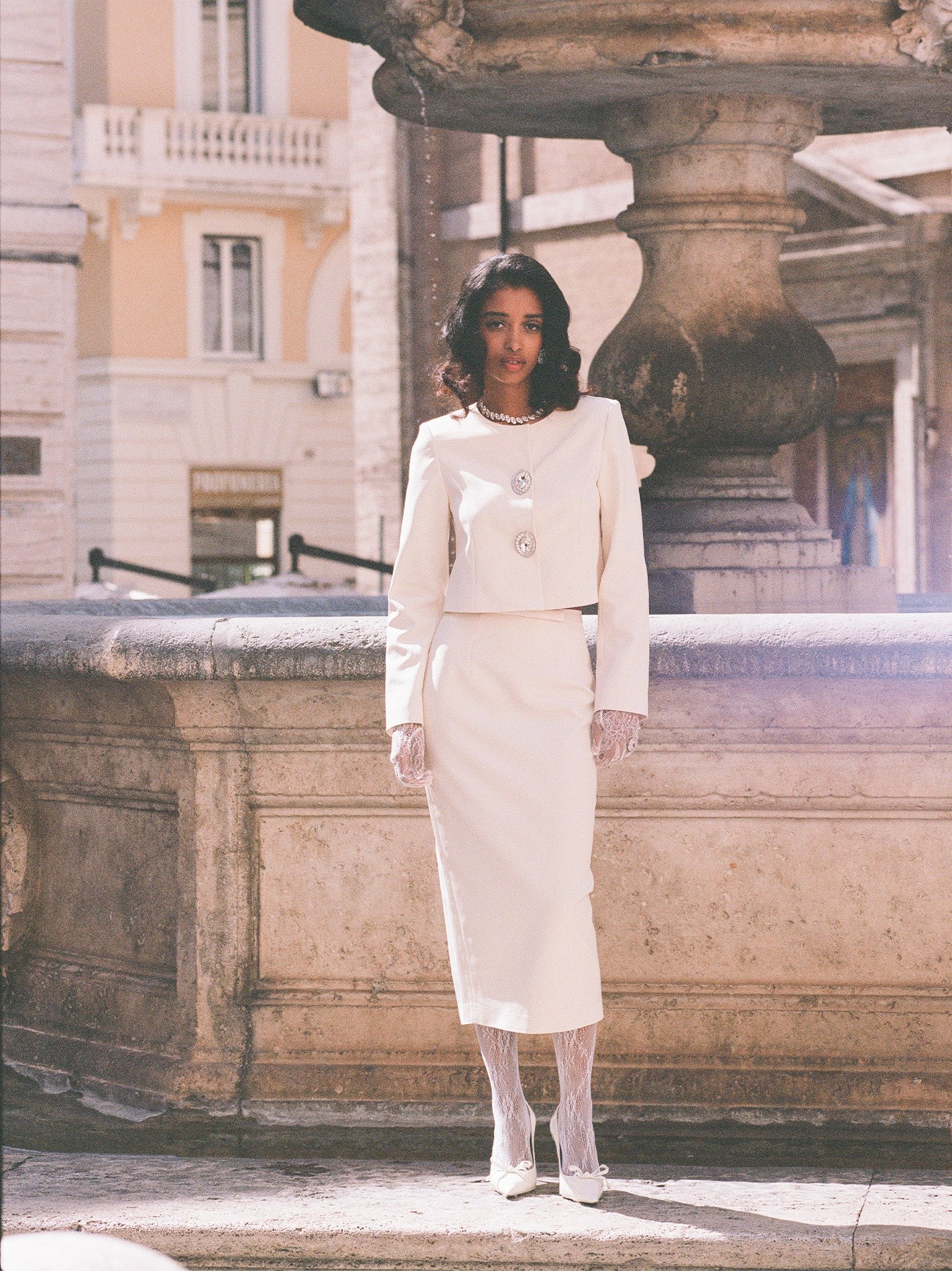 Nana Jacqueline Claira Skirt: Off-White Midi Skirt for Bridal Shower Off-white