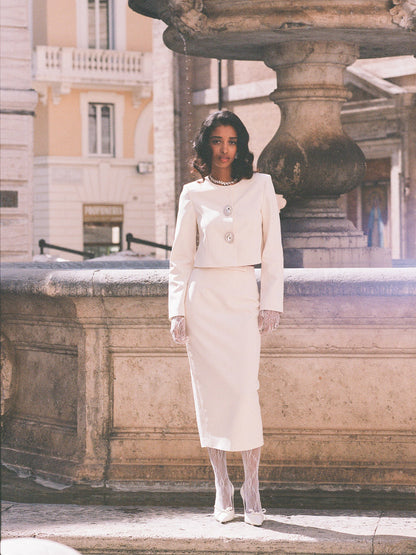 Nana Jacqueline Claira Skirt: Off-White Midi Skirt for Bridal Shower Off-white