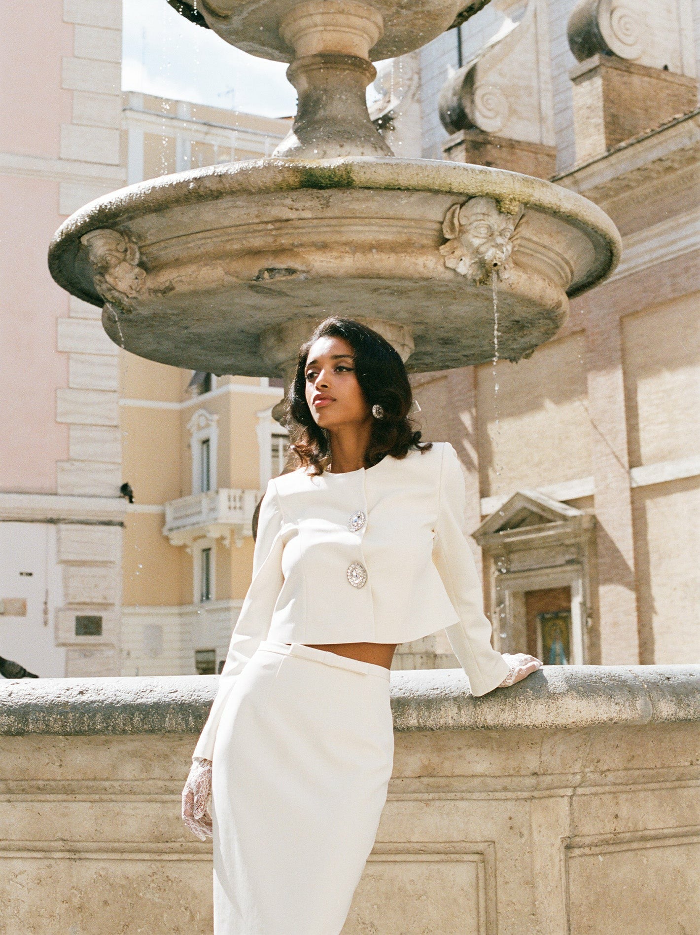 Nana Jacqueline Claira Skirt: Off-White Midi Skirt for Bridal Shower Off-white