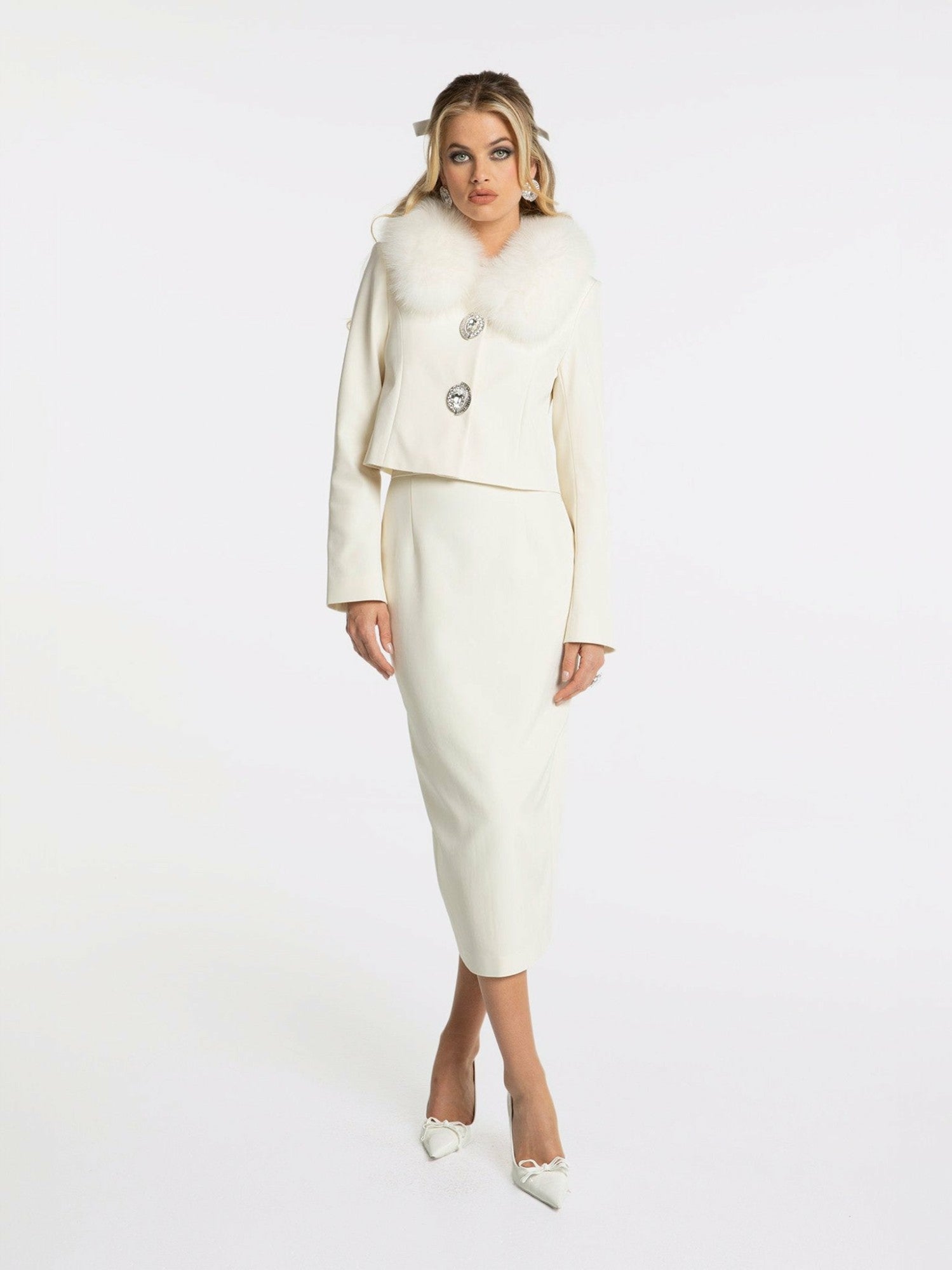 Nana Jacqueline Claira Skirt: Off-White Midi Skirt for Bridal Shower Off-white