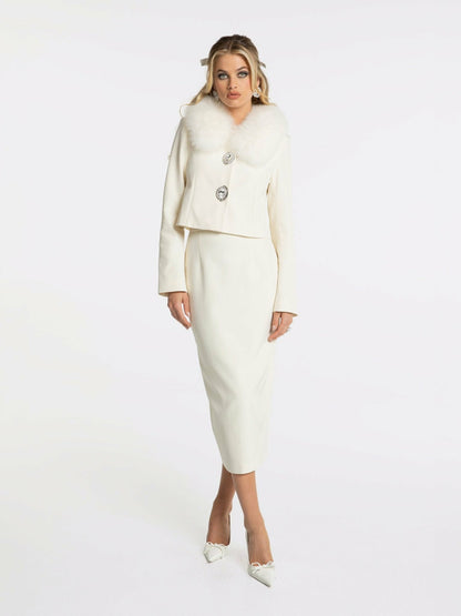 Nana Jacqueline Claira Skirt: Off-White Midi Skirt for Bridal Shower Off-white
