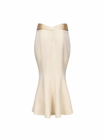 Nana Jacqueline Belle Satin Skirt: Beige Midi Skirt for Rehearsal Dinner Beige