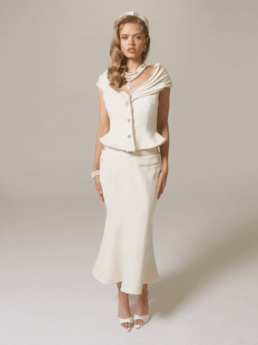 Nana Jacqueline Belle Satin Skirt: Beige Midi Skirt for Rehearsal Dinner Beige