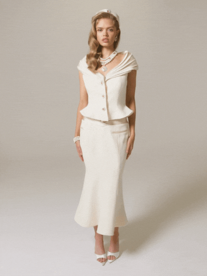 Nana Jacqueline Belle Satin Skirt: Beige Midi Skirt for Rehearsal Dinner Beige