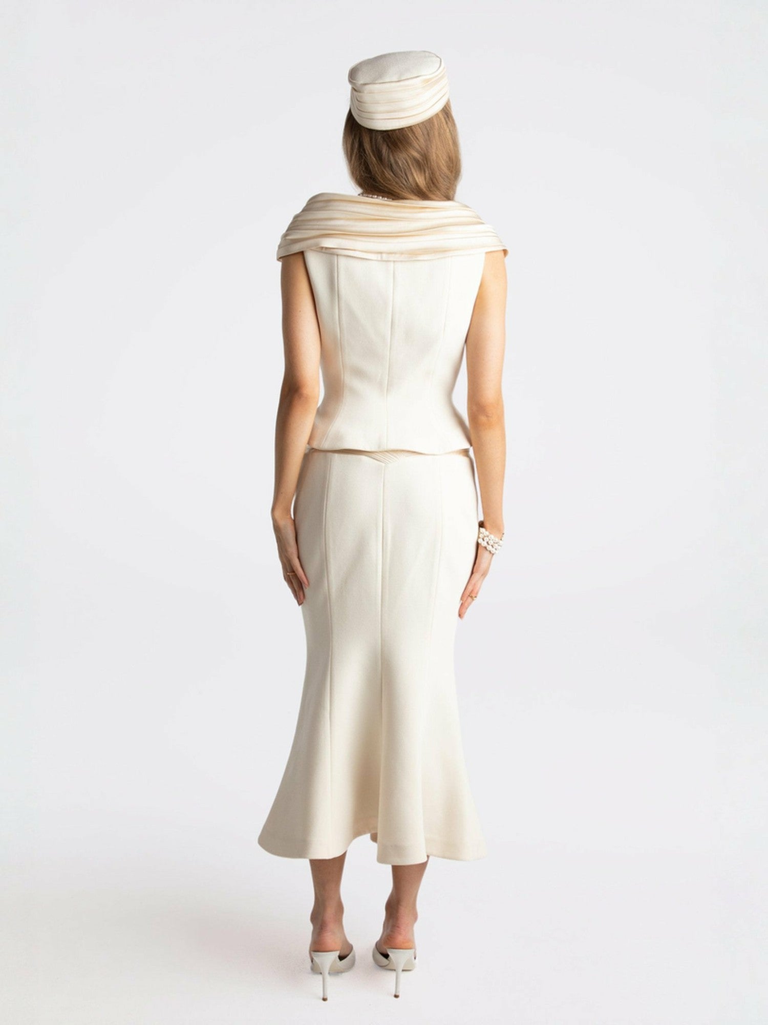 Nana Jacqueline Belle Satin Skirt: Beige Midi Skirt for Rehearsal Dinner Beige
