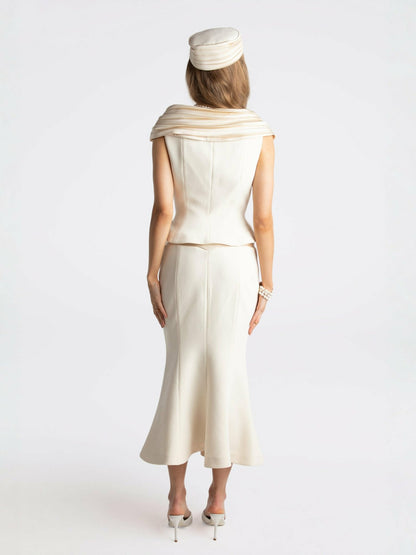 Nana Jacqueline Belle Satin Skirt: Beige Midi Skirt for Rehearsal Dinner Beige