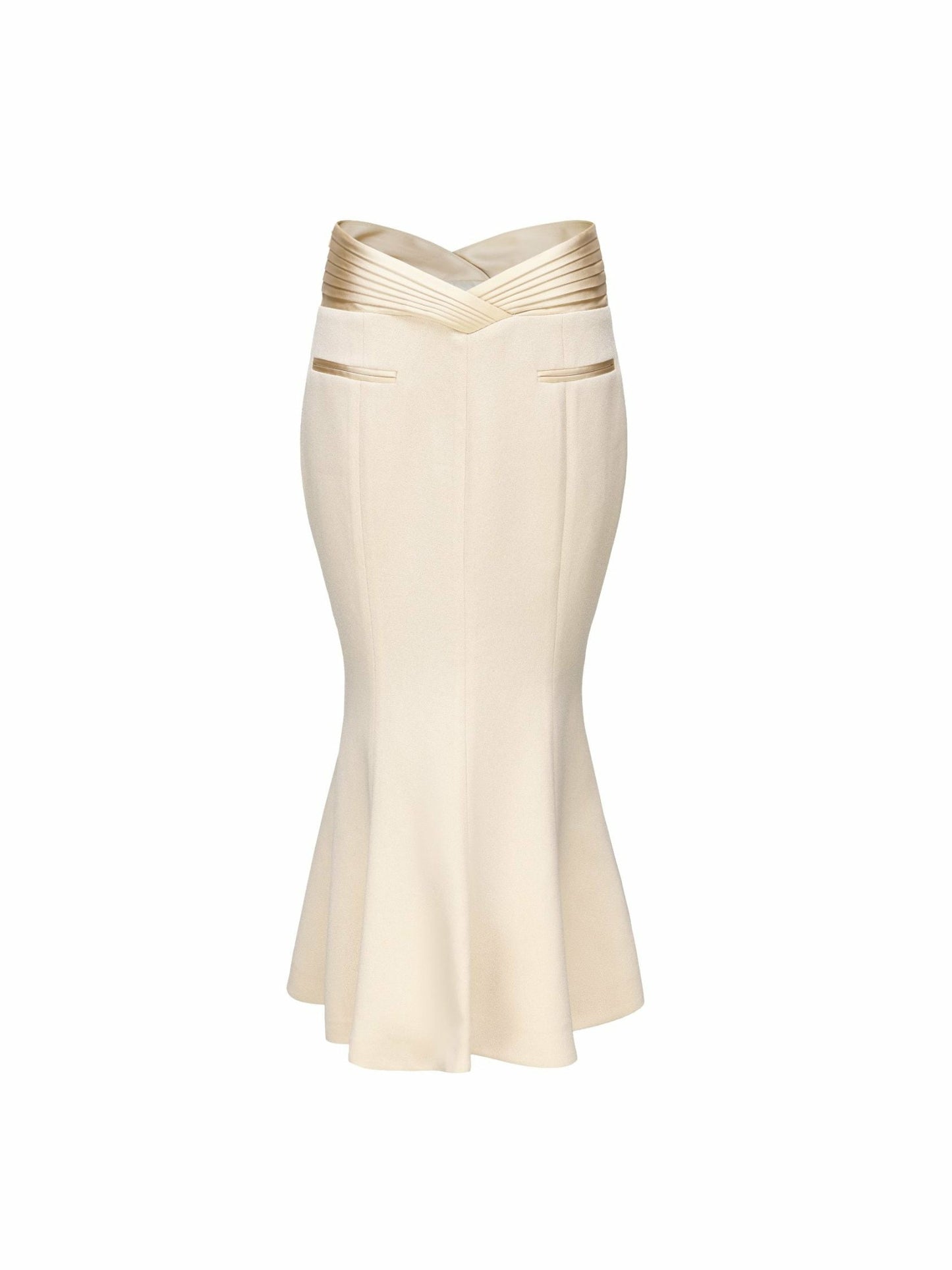 Nana Jacqueline Belle Satin Skirt: Beige Midi Skirt for Rehearsal Dinner Beige