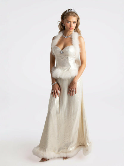 Nana Jacqueline Christina Velvet Skirt: White Skirt for Engagement Party White