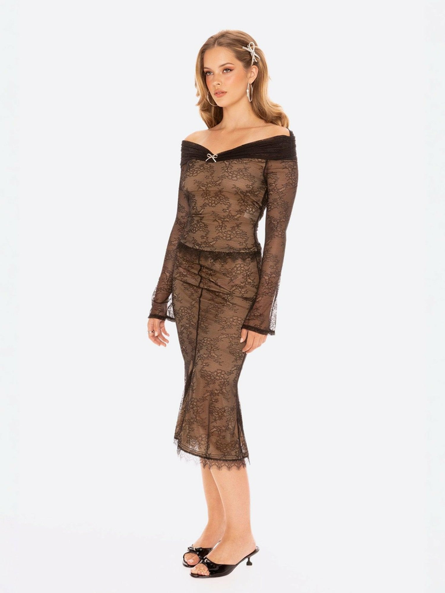 Nana Jacqueline Evelina Skirt: Black Midi Skirt for Cocktail Party Black