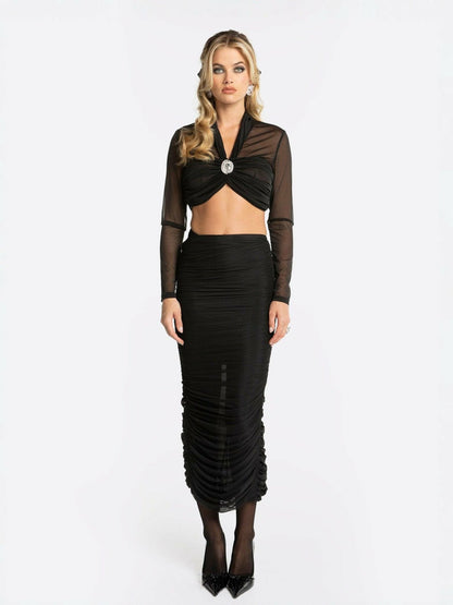 Nana Jacqueline Pia Mesh Skirt: Black Midi Skirt for Date Night Black