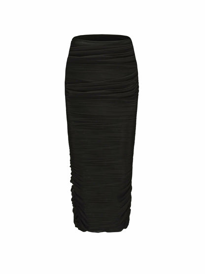Nana Jacqueline Pia Mesh Skirt: Black Midi Skirt for Date Night Black