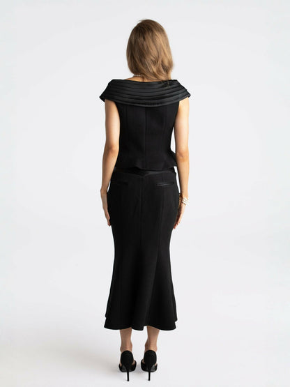 Nana Jacqueline Belle Satin Skirt: Black Midi Skirt for Cocktail Party Black