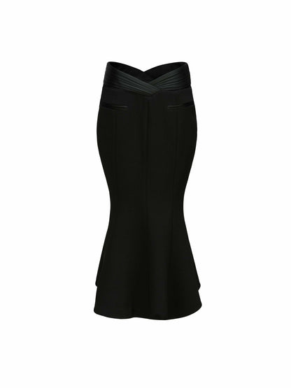 Nana Jacqueline Belle Satin Skirt: Black Midi Skirt for Cocktail Party Black