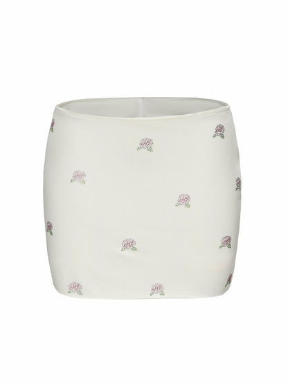 Nana Jacqueline Rosana Embroidered Skirt: White Mini Skirt for Bachelorette White