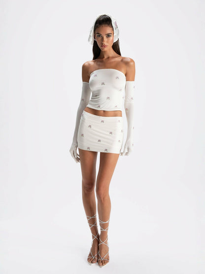 Nana Jacqueline Rosana Embroidered Skirt: White Mini Skirt for Bachelorette White