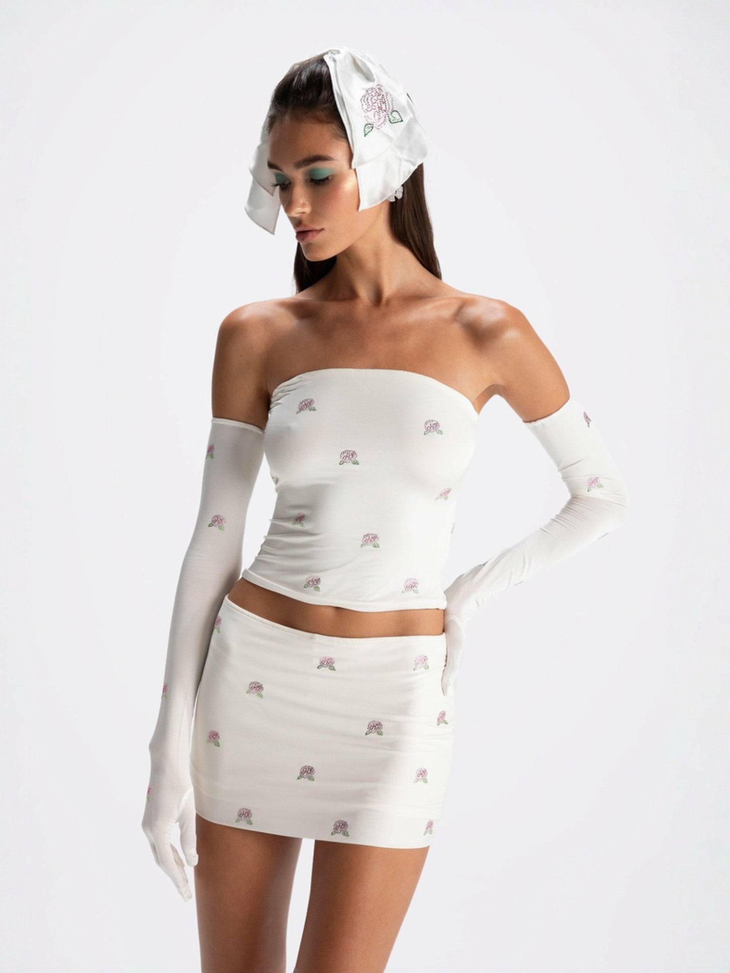 Nana Jacqueline Rosana Embroidered Skirt: White Mini Skirt for Bachelorette White