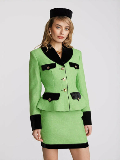 Nana Jacqueline Michelle Tweed Skirt: Green Skirt for Brunch Green