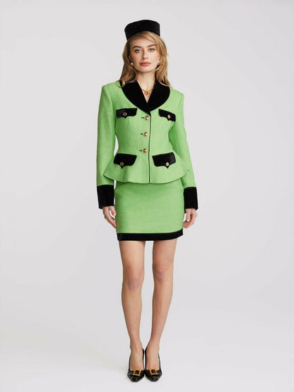 Nana Jacqueline Michelle Tweed Skirt: Green Skirt for Brunch Green