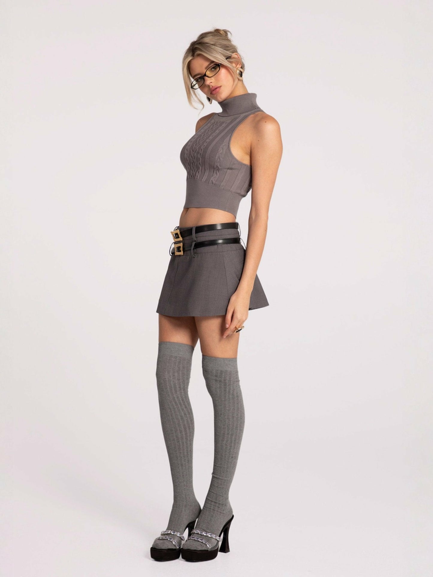 Nana Jacqueline Anna Skirt: Grey Mini Skirt for Brunch Grey
