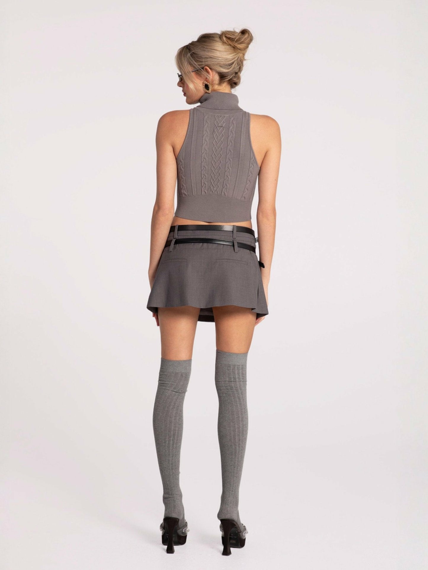 Nana Jacqueline Anna Skirt: Grey Mini Skirt for Brunch Grey