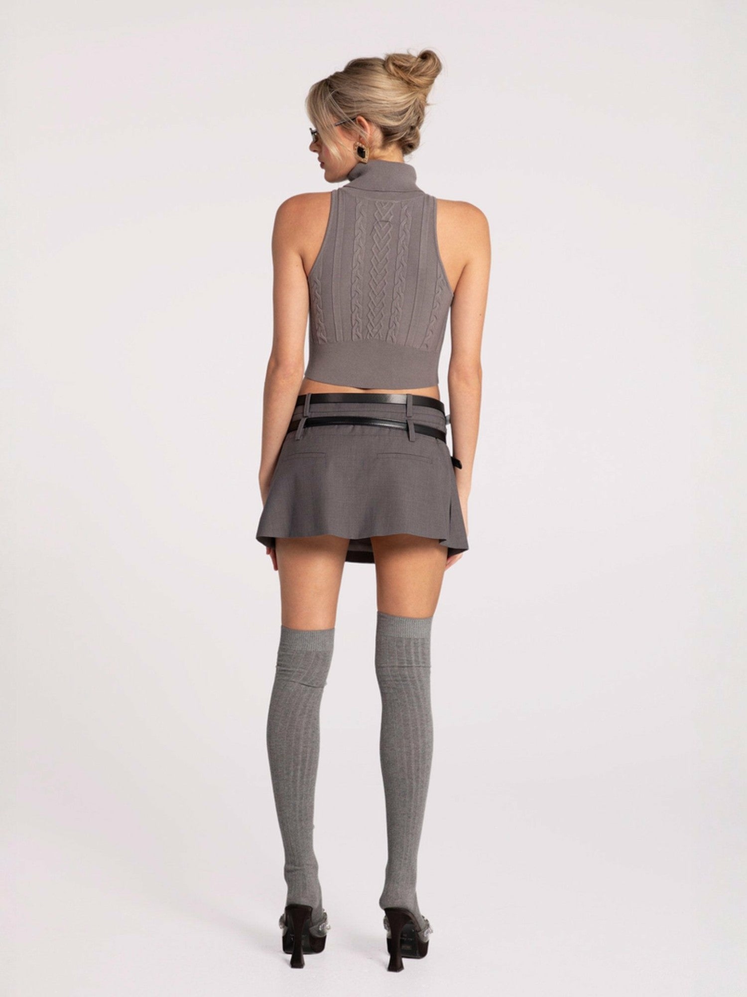 Nana Jacqueline Anna Skirt: Grey Mini Skirt for Brunch Grey