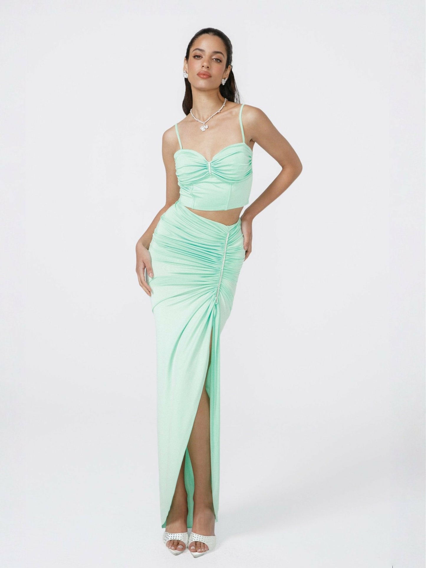 Nana Jacqueline Millie Skirt: Green Maxi Skirt for Vacation Dinner Green