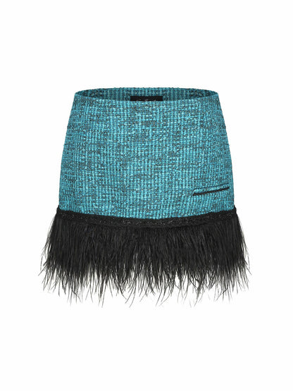 Nana Jacqueline Daphne Feather Tweed Skirt: Blue Skirt for Birthday Celebration Blue