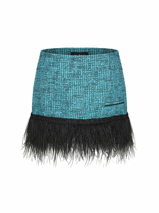 Nana Jacqueline Daphne Feather Tweed Skirt: Blue Skirt for Birthday Celebration Blue