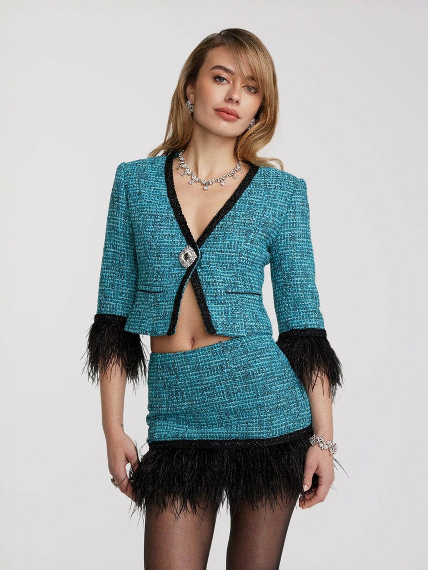 Nana Jacqueline Daphne Feather Tweed Skirt: Blue Skirt for Birthday Celebration Blue