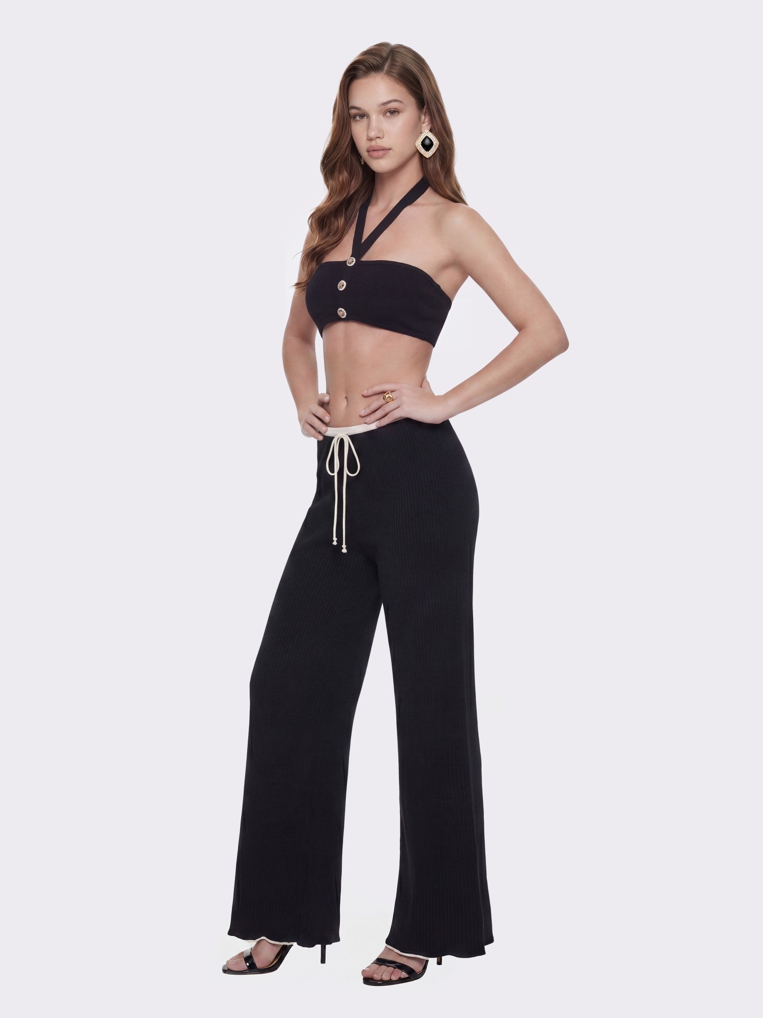 Nana Jacqueline Charlotte Contrast-Waist Black Pants Black