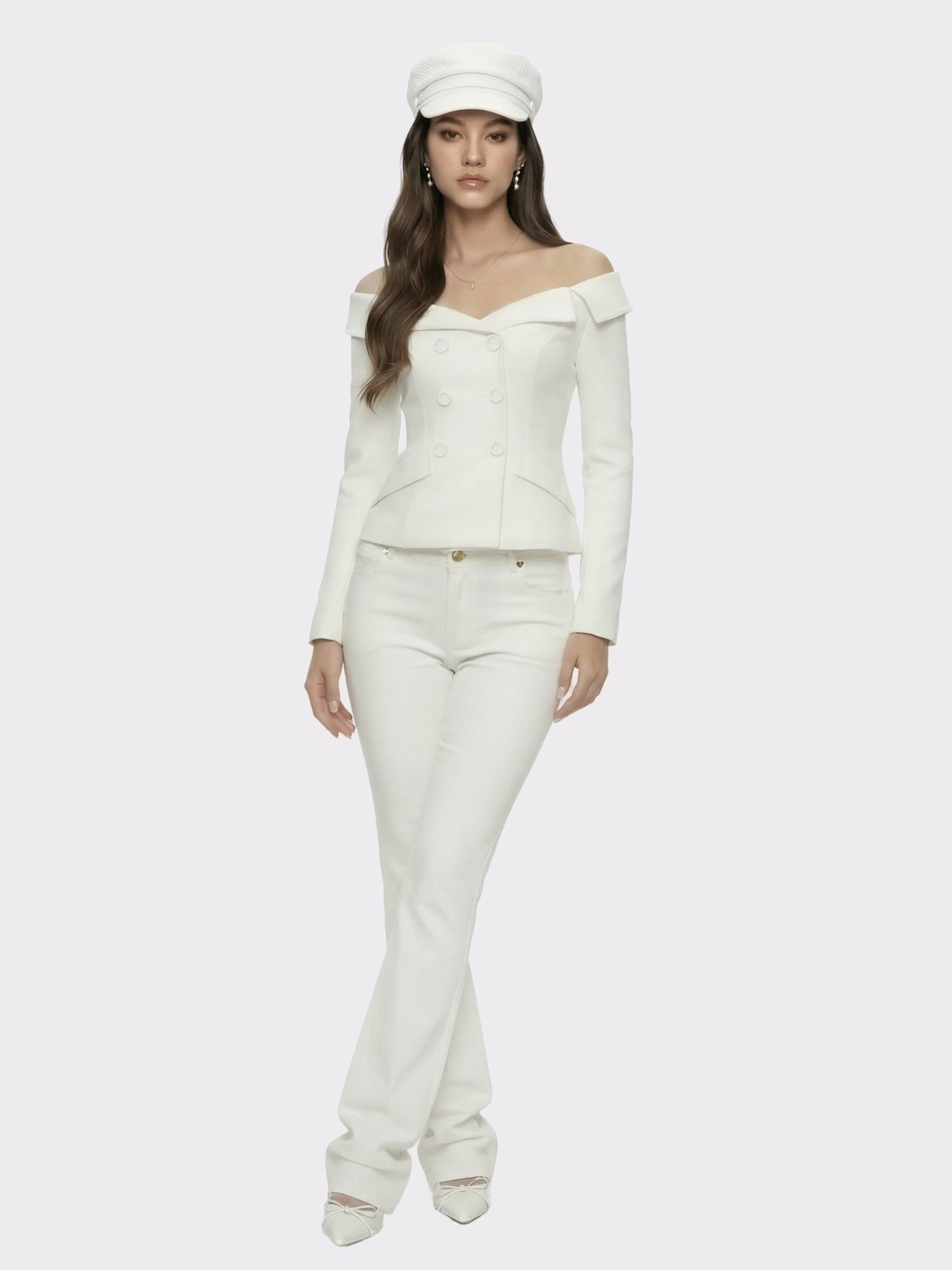 Nana Jacqueline High-Waist White Denim Jeans with Crystal Detail White
