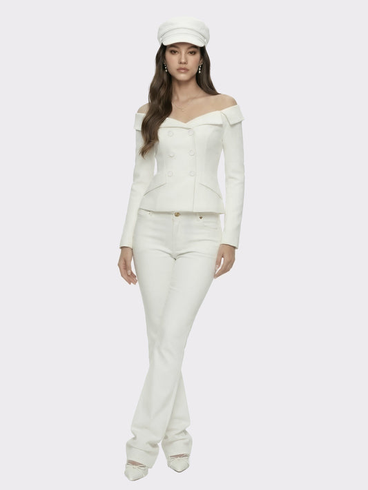 Nana Jacqueline High-Waist White Denim Jeans with Crystal Detail White