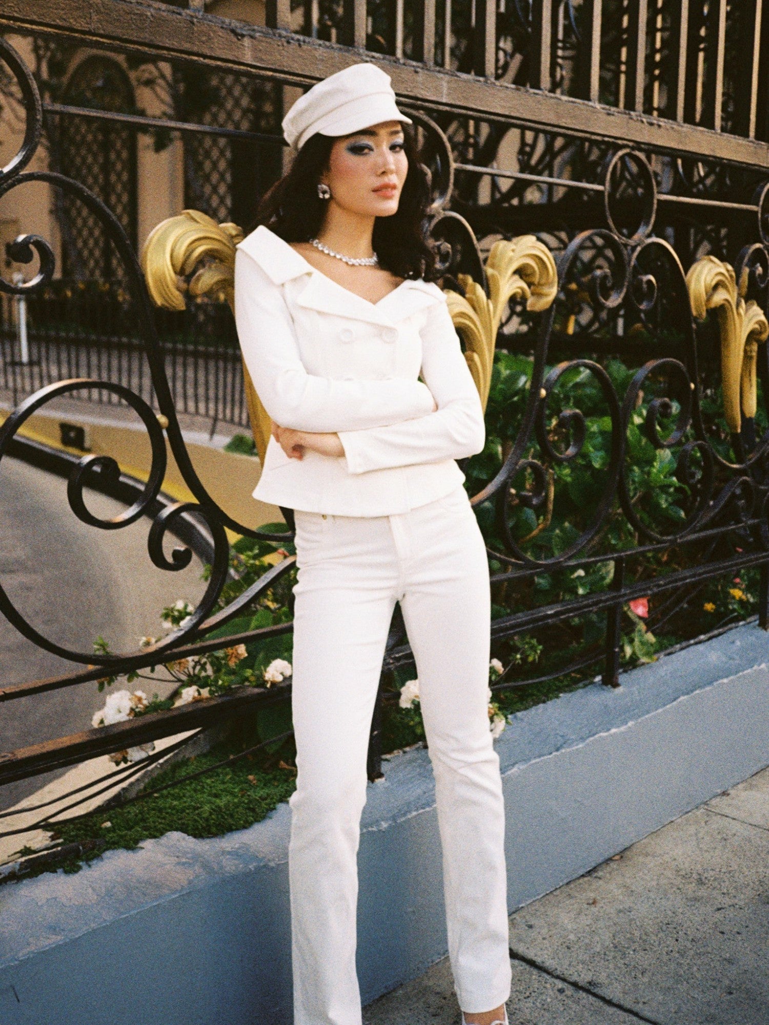 Nana Jacqueline High-Waist White Denim Jeans with Crystal Detail White