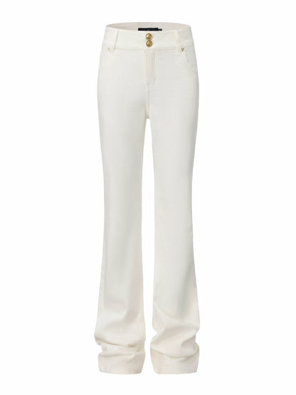 Nana Jacqueline High-Waist White Denim Jeans with Crystal Detail White
