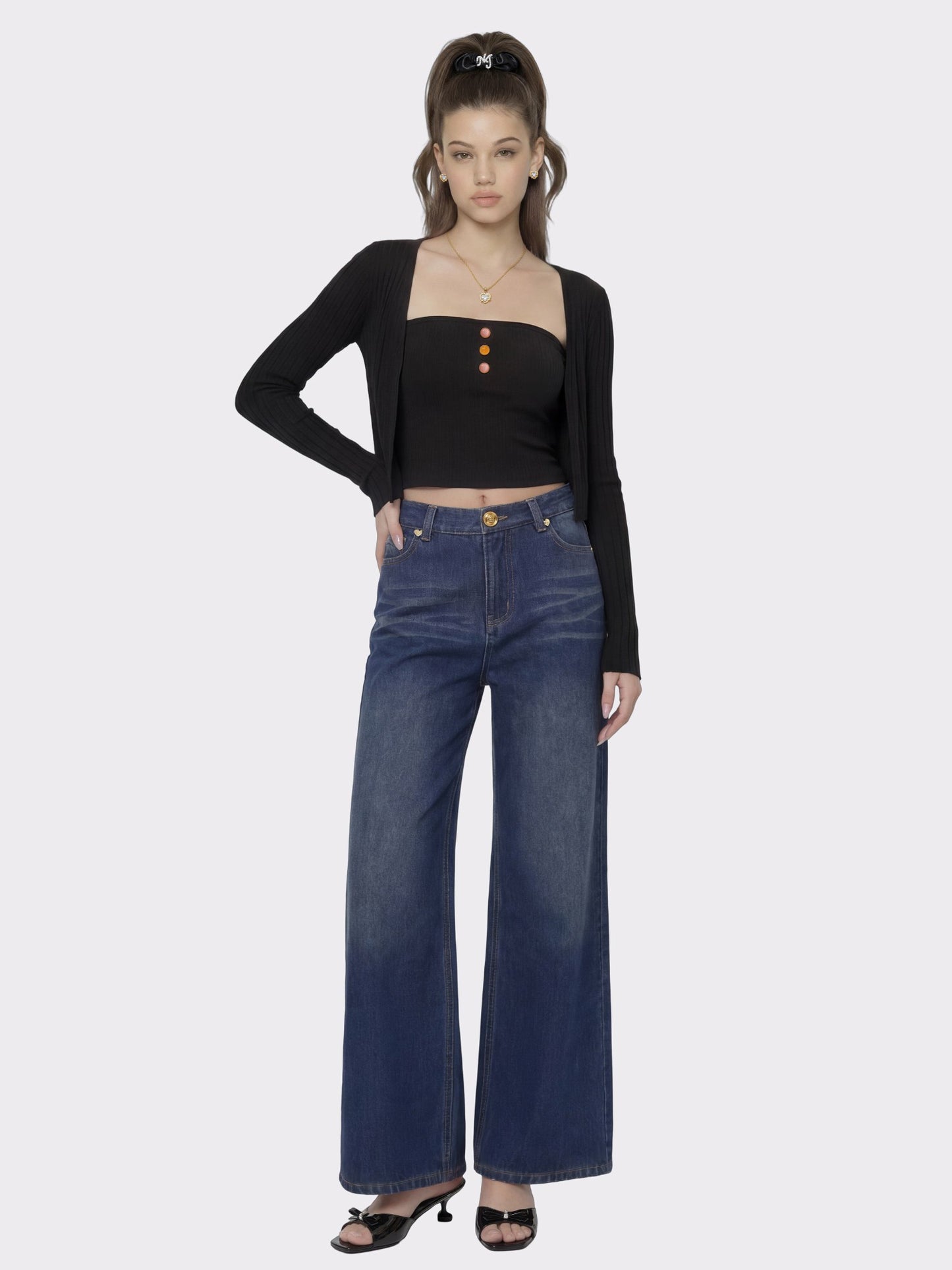 Nana Jacqueline Dark Blue High-Waist Straight Leg Jeans Blue