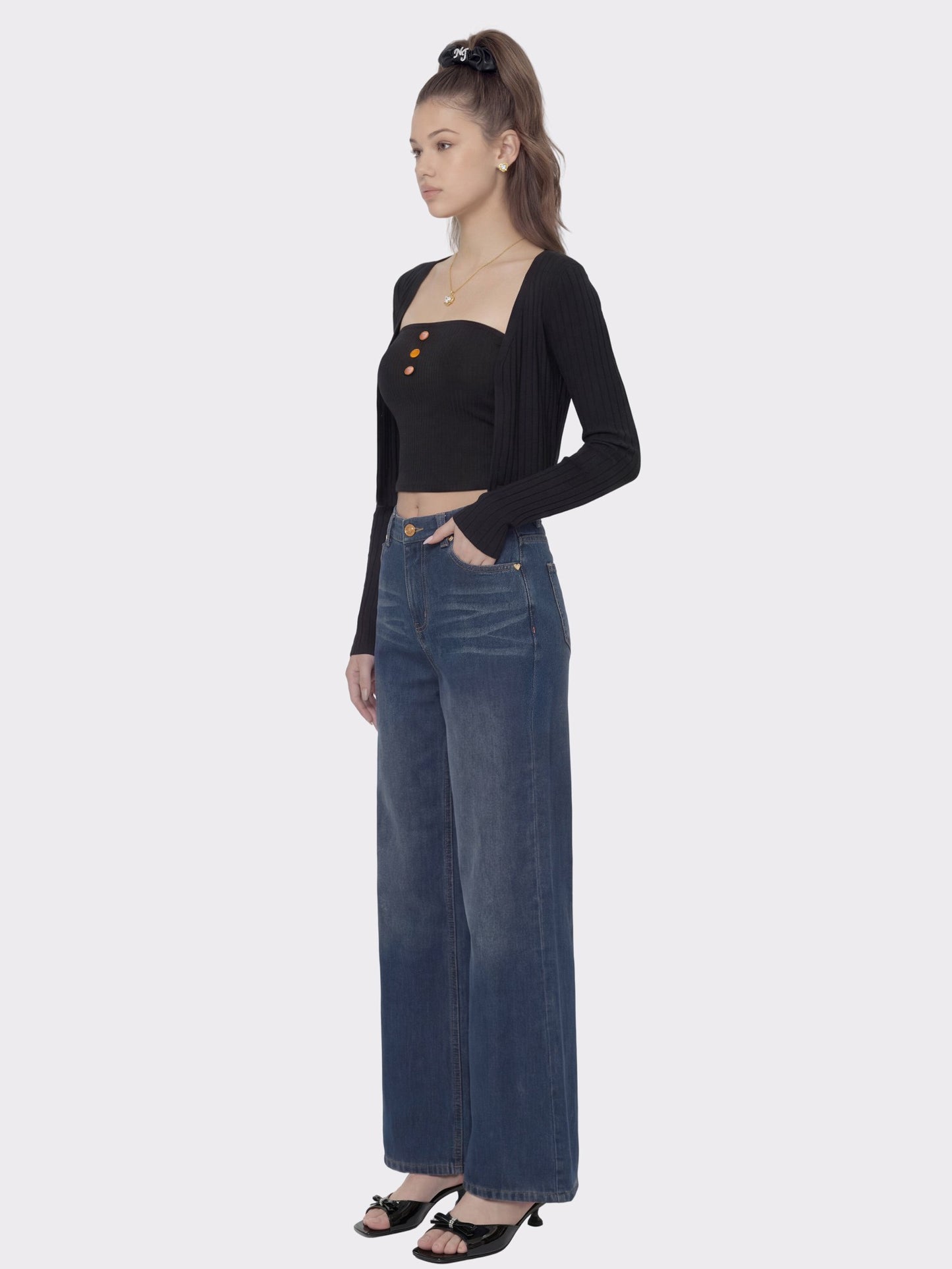 Nana Jacqueline Dark Blue High-Waist Straight Leg Jeans Blue