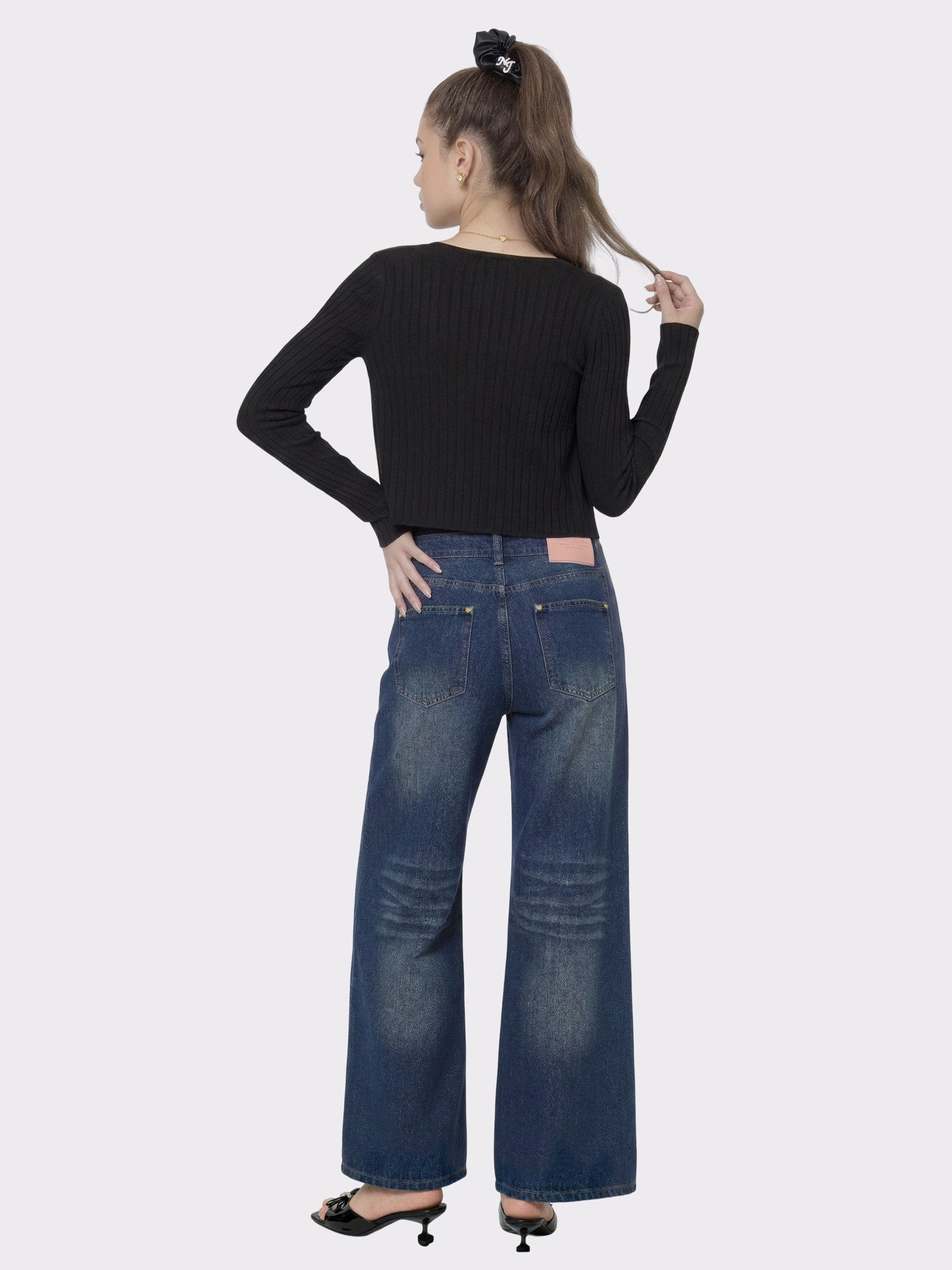 Nana Jacqueline Dark Blue High-Waist Straight Leg Jeans Blue