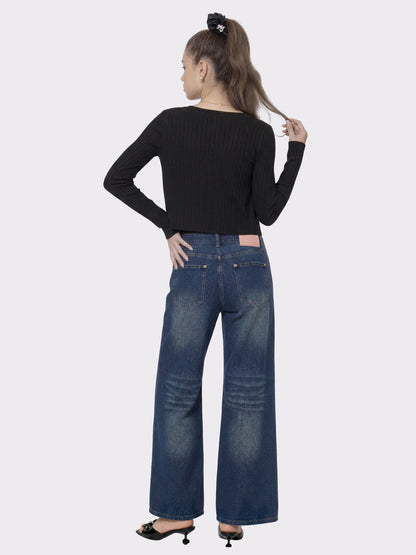 Nana Jacqueline Dark Blue High-Waist Straight Leg Jeans Blue