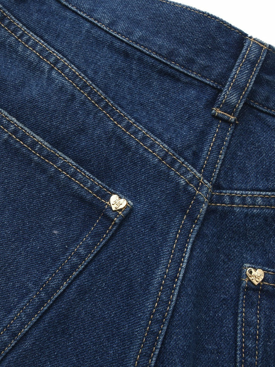 Nana Jacqueline Dark Blue High-Waist Straight Leg Jeans Blue
