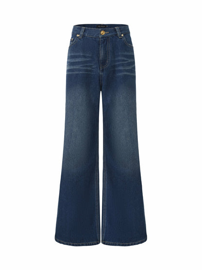 Nana Jacqueline Dark Blue High-Waist Straight Leg Jeans Blue