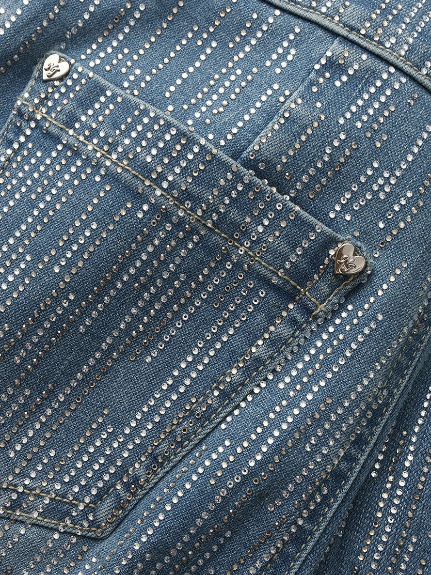 Nana Jacqueline High-Waist Blue Denim Jeans with Crystal Detail Blue