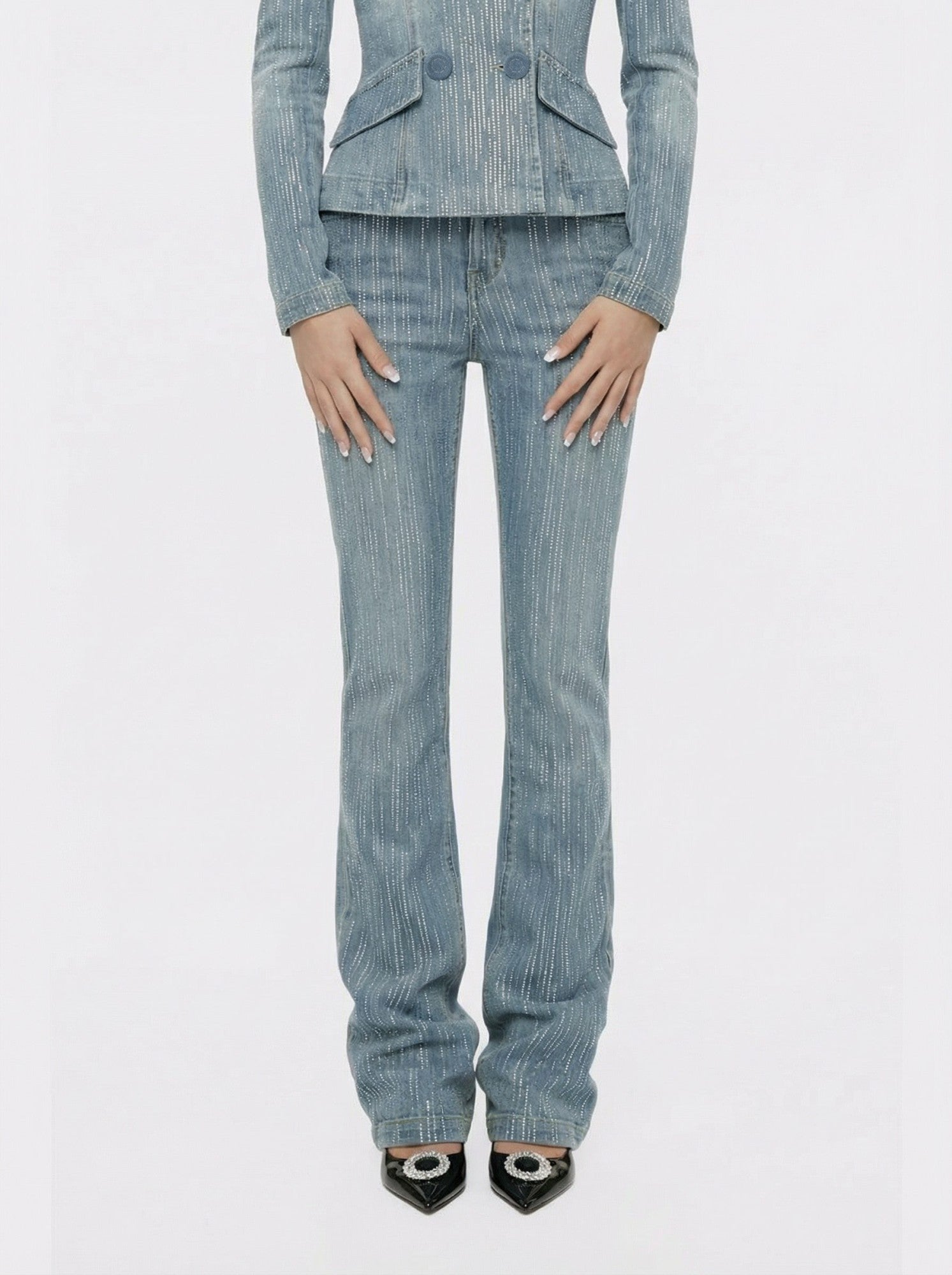 Nana Jacqueline High-Waist Blue Denim Jeans with Crystal Detail Blue