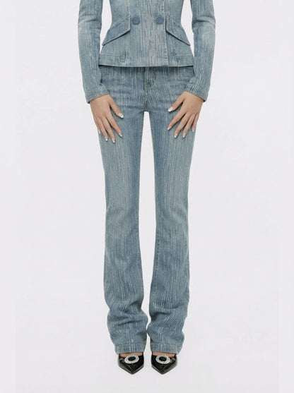 Nana Jacqueline High-Waist Blue Denim Jeans with Crystal Detail Blue