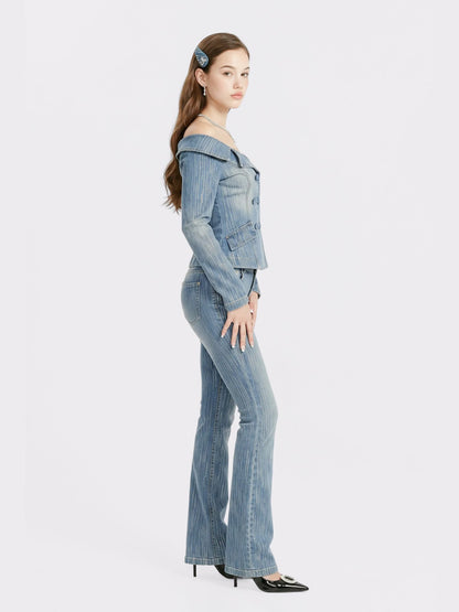 Nana Jacqueline High-Waist Blue Denim Jeans with Crystal Detail Blue
