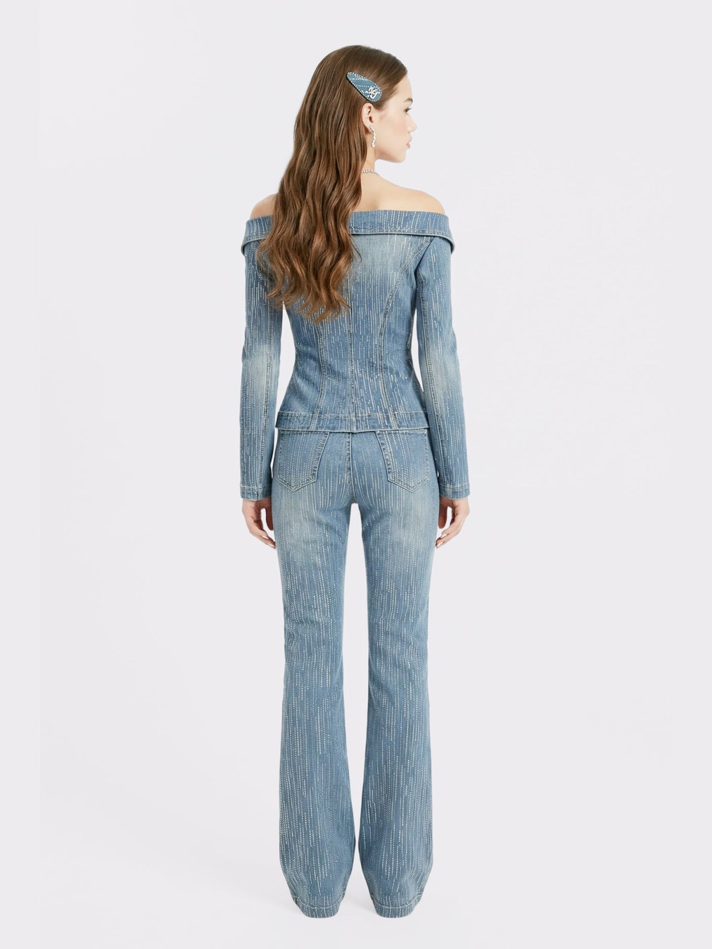 Nana Jacqueline High-Waist Blue Denim Jeans with Crystal Detail Blue