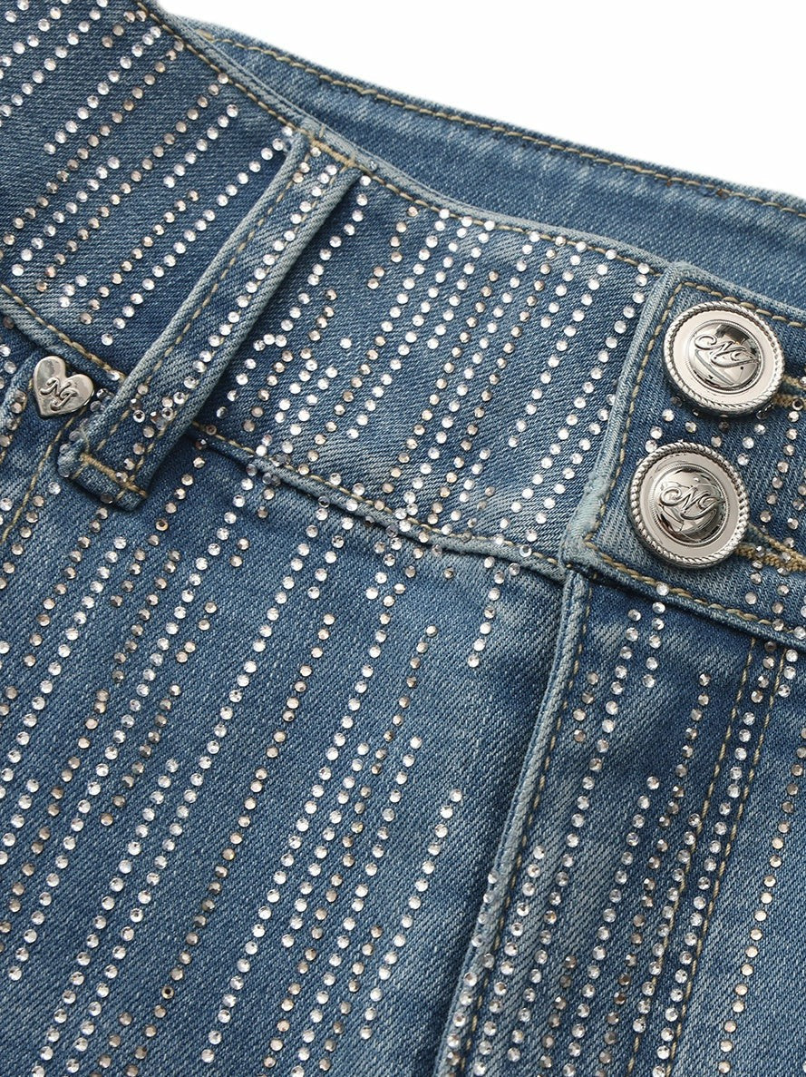 Nana Jacqueline High-Waist Blue Denim Jeans with Crystal Detail Blue