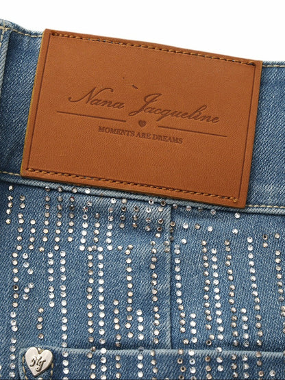 Nana Jacqueline High-Waist Blue Denim Jeans with Crystal Detail Blue