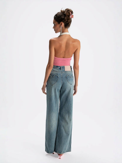 Nana Jacqueline Jamie Heart Wide-Leg Jeans: Denim Jeans for Casual Daytime Outfit Denim